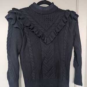 Ted Baker Navy Cable Knit Sweater with Ruffle Collar – Small